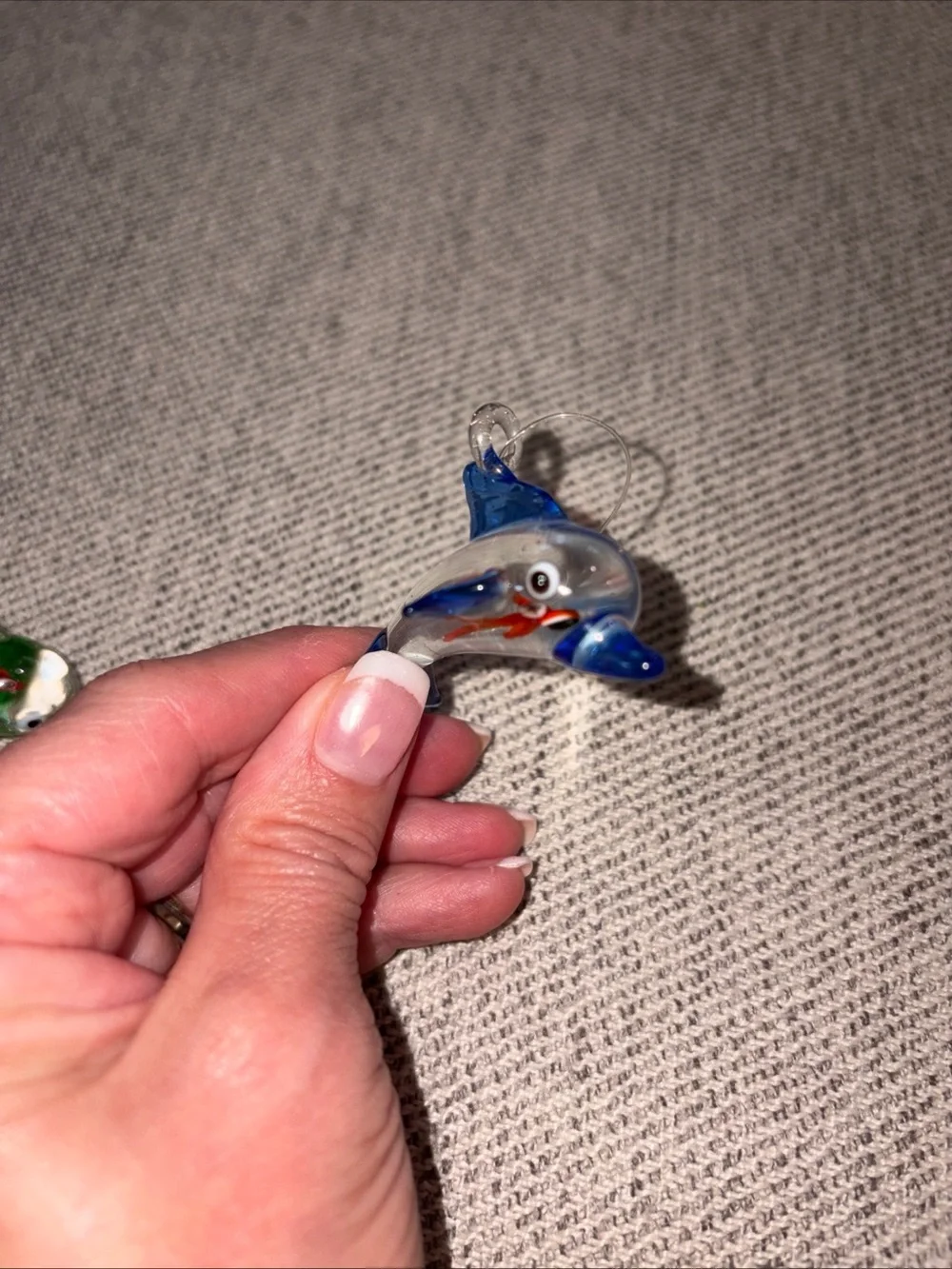 Glass Dolphin Ornament - Green and Blue Decorative Fish set of 2